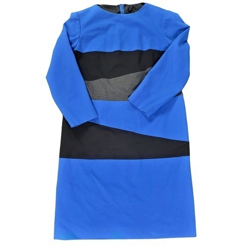 Carlisle Sheath Dress 12 Blue Black Gray Crew Neck 3/4 Sleeve Office Career